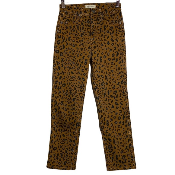 Madewell Stovepipe Leopard Print Jeans High Rise Straight Leg 24 Brown Black - Picture 2 of 16